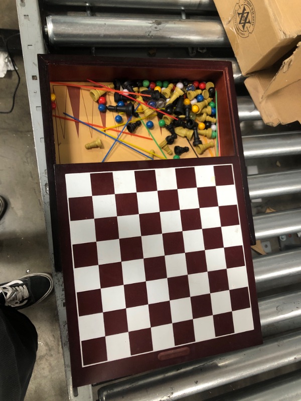 Photo 2 of A&A 15 inch Walnut Wooden Chess & Checkers Set w/ Storage Drawer /Weighted Chess Pieces - 3.0 inch King Height/ Walnut Box w/Walnut & Maple Inlay / 2 Extra Queen / Classic 2 in 1 Board Games Weighted Pieces w/ Walnut Box