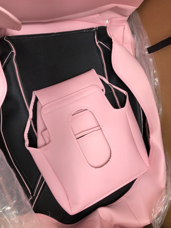 Photo 4 of Maysoo Tesla Model Y Seat Covers Pink Nappa Leather Car Seat Covers, for Tesla Model Y 2023 2022 2021 2020 5 Seat Car Seat Cover Car Interior Cover All Weather Protection(Pink-Nappa,Model Y(Full Set)) pink nappa model Y(full set)