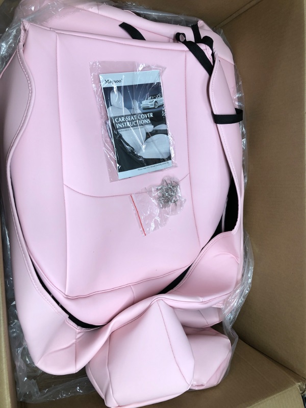 Photo 2 of Maysoo Tesla Model Y Seat Covers Pink Nappa Leather Car Seat Covers, for Tesla Model Y 2023 2022 2021 2020 5 Seat Car Seat Cover Car Interior Cover All Weather Protection(Pink-Nappa,Model Y(Full Set)) pink nappa model Y(full set)