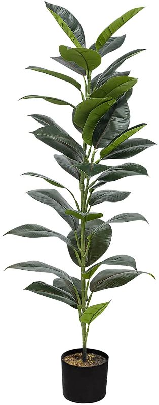 Photo 2 of **USED**LEASEN 48" Artificial Rubber Tree Plant, 4 Feet Fake Artificial Tree Plants with 37 Leaves, Ficus Tree