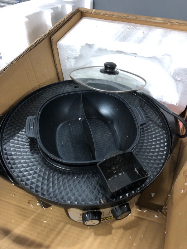 Photo 5 of  USED VEVOR 2 in 1 Electric Grill and Hot Pot, 2200W BBQ Pan Grill and Hot Pot, Multifunctional Teppanyaki Grill Pot with Dual Temp Control, Smokeless Hot Pot Grill with Nonstick Coating for 1-8 People 1200W(Hot Pot)+1000W(BBQ Grill)