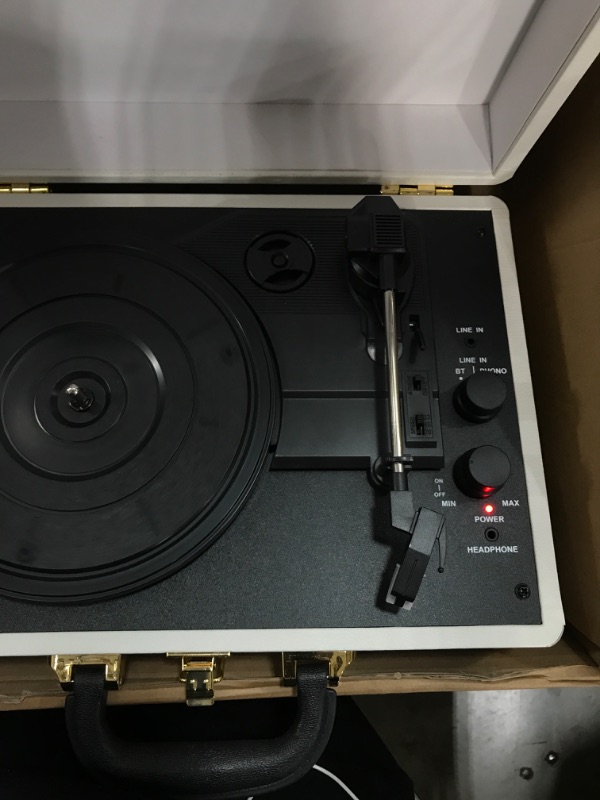 Photo 1 of Victrola Vintage 3-Speed Bluetooth Portable Suitcase Record Player with Built-in Speakers | Upgraded Turntable Audio Sound| White (VSC-550BT-WH) White Record Player