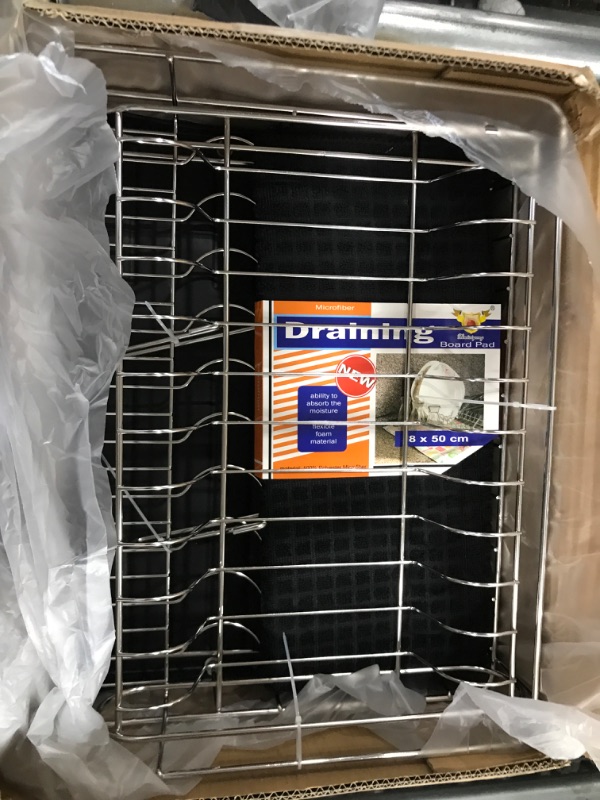 Photo 1 of BOOSINY Large Dish Drying Rack with Drainboard Set, 304 Stainless Steel 2 Tier Dish Racks with Drainage for Kitchen Counter, Dish Drainer with Utensil Holder and Drying Mat (Silver) A-silver