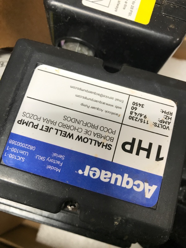 Photo 3 of **SEE NOTES**
Acquaer 1HP Shallow Well Jet Pump,Cast Iron, Well Depth Up to 25ft, 115V/230V Dual Voltage, Automatic Pressure Switch,Versatile Pump 