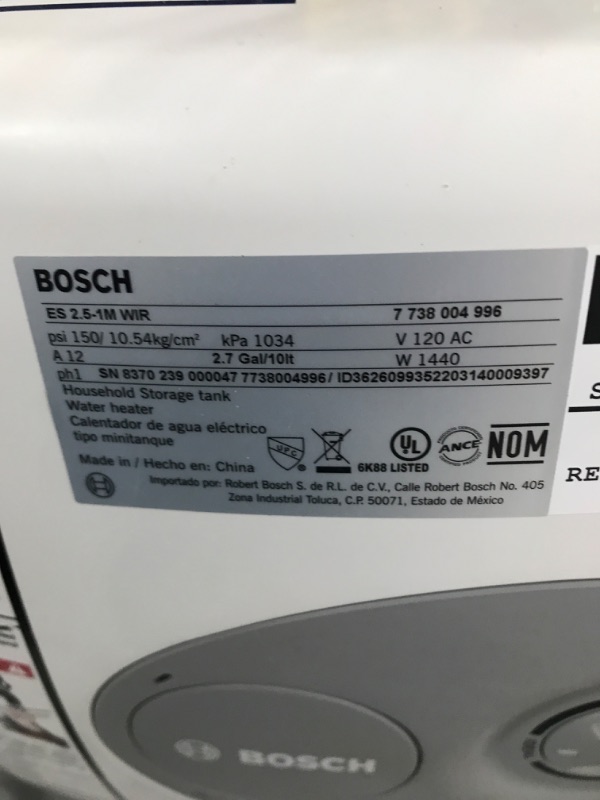 Photo 2 of **HAS RUST**
Bosch Electric Mini-Tank Water Heater Tronic 3000 T 2.5-Gallon (ES2.5) - Eliminate Time for Hot Water - Shelf, Wall or Floor Mounted 2.5 Gallon