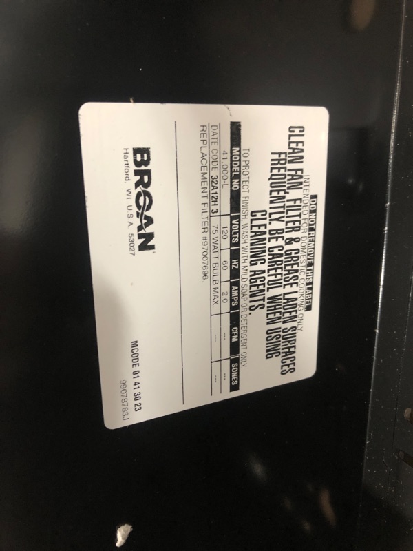 Photo 1 of Used *** Broan-NuTone 413023 Ductless Range Hood Insert with Light, Exhaust Fan for Under Cabinet, 30-Inch, Black & 678 Ventilation Fan and Light Combo for Bathroom and Home, 100 Watts, 50 CFM 30-Inch Black Hood