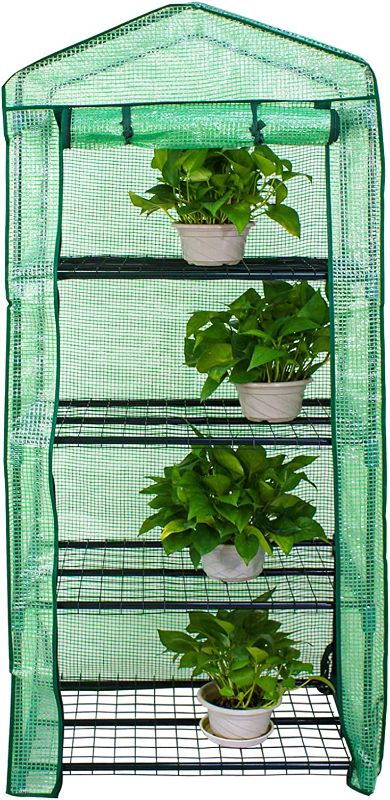 Photo 1 of **USED**MISSING PARTS**4-Tier Mini Greenhouse Portable Plant Flower Shelf Tent w/PE Cover Roll-Up Zipper Door 