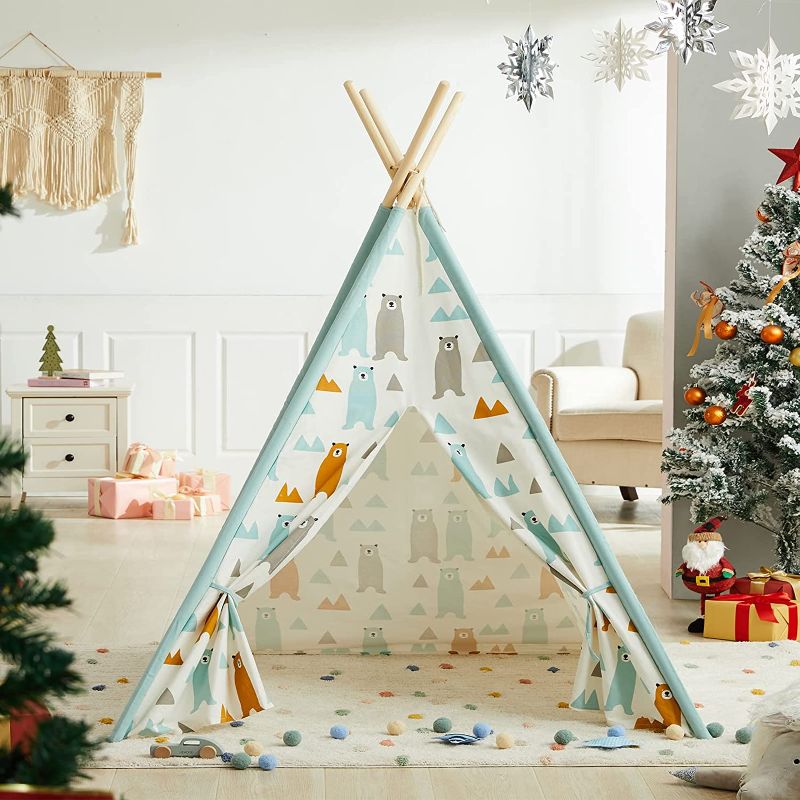 Photo 1 of Asweets Kids Teepee Tent for Kids,Cotton Canvas Teepee Play Tent for Children Indoor and Outdoor Games Little Bear Indian Tipi Tent with Storage Bag (4 Walls) (CHARACTERS MAY VARY)