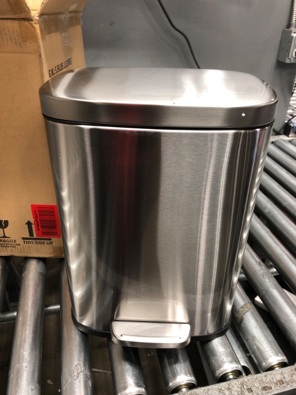 Photo 2 of Amazon Basics 12 Liter / 3.1 Gallon Soft-Close, Smude Resistant Trash Can with Foot Pedal - Brushed Stainless Steel, Satin Nickel Finish 12L / 3.1 Gallon