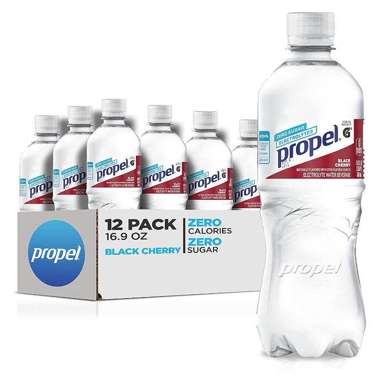 Photo 1 of Propel Black Cherry, Zero Calorie Sports Drinking Water with Electrolytes and Vitamins C&E, 16.9 Fl Oz(Pack of 11)