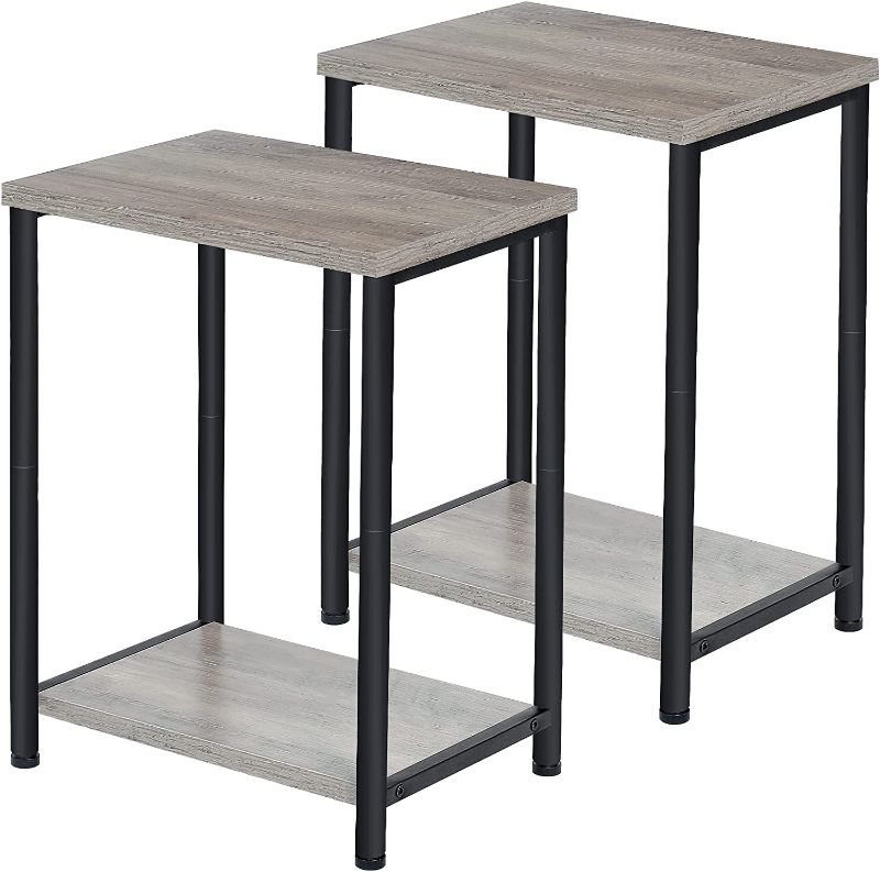 Photo 1 of *MISSING*     AMHANCIBLE Side Tables Living Room, Skinny End Tables for Small Spaces, Rustic Bedside Tables Bedroom Set of 2 with Storage Shelf, Narrow End Table for Couch (Greige)