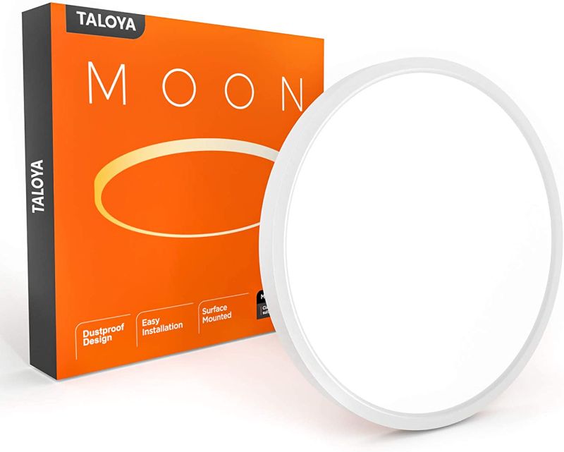 Photo 1 of TALOYA Flush Mount 12 Inch Ceiling Light (Milk White Shell), 20W Surface Mount LED Light Fixture for Bedroom Kitchen,3 Color Temperatures in One?3000k/4000k/6500k),0.94 Inch Thickness Round
