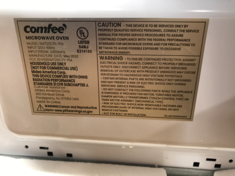 Photo 2 of *** GLASS PLATE MISSING*** COMFEE' EM720CPL-PM Countertop Microwave Oven with Sound On/Off, ECO Mode and Easy One-Touch Buttons