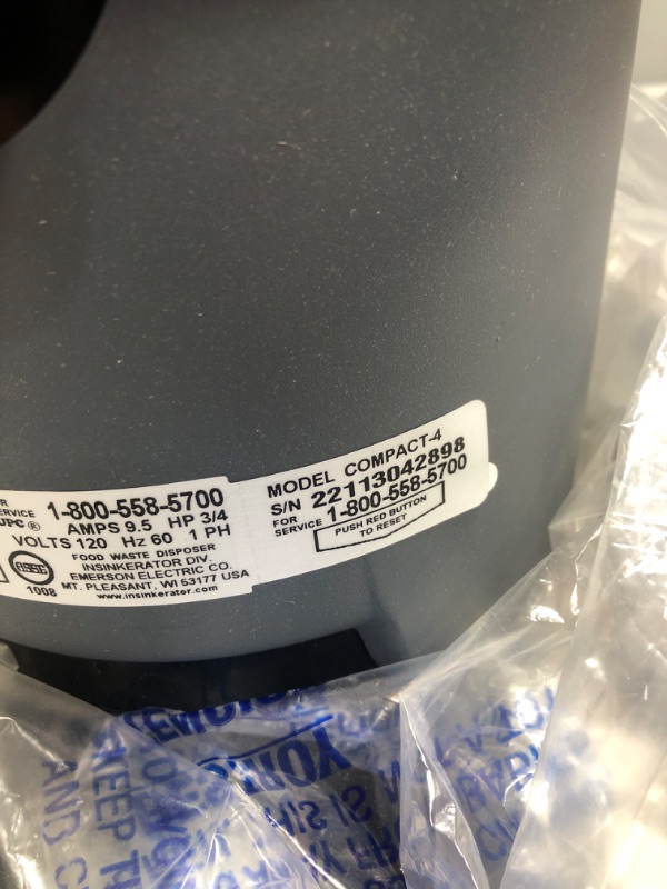 Photo 4 of ***PARTS ONLY *** InSinkErator Evolution Compact 3/4 HP Compact Garbage Disposer