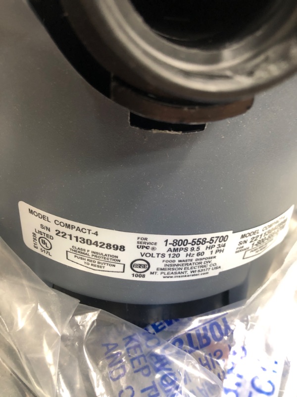 Photo 5 of ***PARTS ONLY *** InSinkErator Evolution Compact 3/4 HP Compact Garbage Disposer