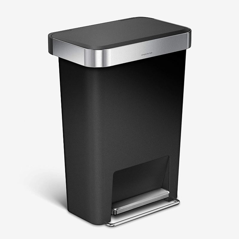 Photo 1 of *Missing Lid* simplehuman 45 Liter / 12 Gallon Rectangular Kitchen Step Trash Can with Soft-Close Lid, Black Plastic
