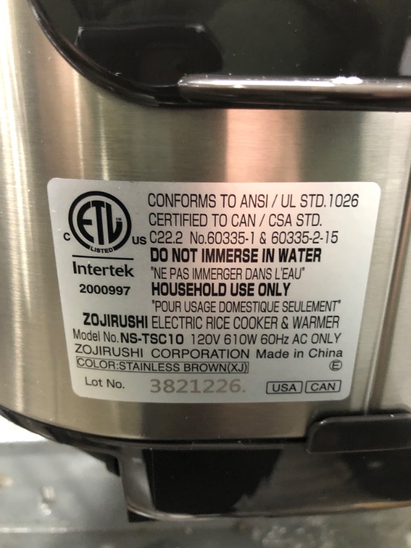 Photo 4 of *Unable to Test-Missing Power cord* Zojirushi NS-TSC10 5-1/2-Cup (Uncooked) Micom Rice Cooker and Warmer, 1.0-Liter 5.5 cups Rice Cooker