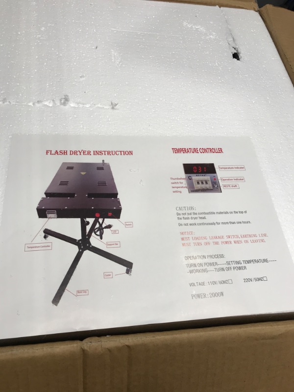 Photo 2 of VEVOR Flash Dryer Temperature Display Flash Dryer for Screen Printing Adjustable Stand T-Shirt Curing Screen Printing Flash Dryer (18 x 18 Inch with Electrical Control Box)