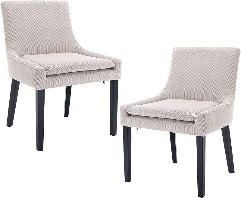 Photo 1 of *MISSING LEGSCOLAMY Corduroy Dining Chairs Set of 2, Upholstered Modern Accent Side Leisure Chairs with Mid Back and Wood Legs for Living Room/Dining Room/Bedroom/Guest Room-Beige Beige Set of 2 