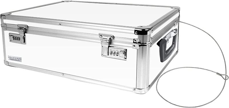 Photo 1 of *LOCK STUCK* Vaultz Storage Lock Box - 6.5 x 23 x 13.5 Inch Lockable Dorm Storage Trunk with Combination Lock - Briefcase, Medicine Box, Lock Boxes for Personal Items, Cash, Laptop - White
