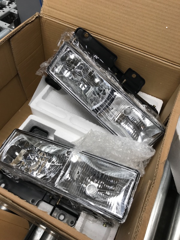 Photo 4 of DWVO Headlight Assembly Compatible with Chevy C/K Series 1500 2500 3500/Tahoe/Suburban/Silverado 1994-1999 Crystal Headlamp w/Corner & Bumper Light (Chrome) OE Chrome Housing w/ Corner Lights