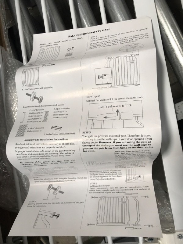 Photo 3 of BalanceFrom Easy Walk-Thru Safety Gate for Doorways and Stairways with Auto-Close/Hold-Open Features, Multiple Sizes, White 30-inch Tall, No Caps Fits 29.1 - 33.8" Wide