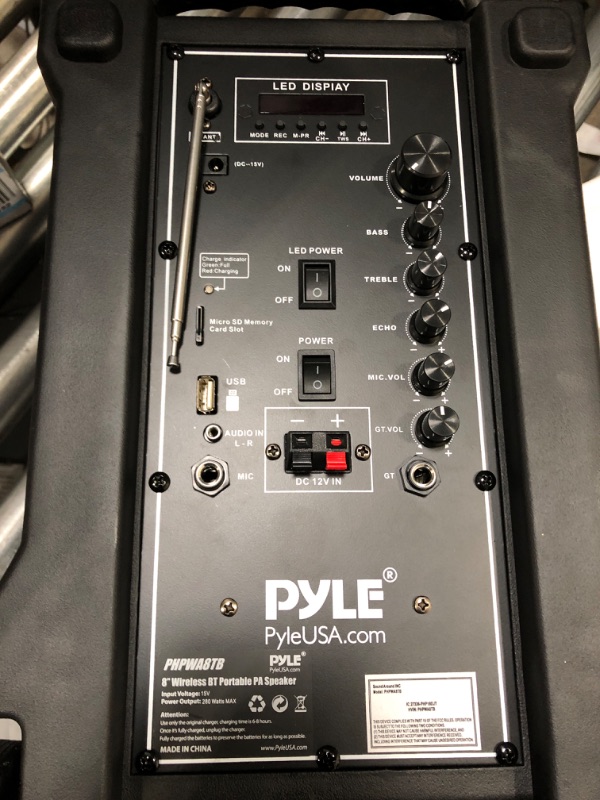 Photo 1 of PyleUsa 8’’ Portable PA Speaker System - Wireless BT Streaming PA & Karaoke Party Audio Speaker, Two Wireless Mic, Wired Microphone, Tablet Stand,...