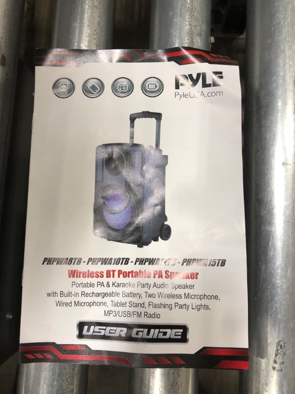 Photo 1 of PyleUsa 8’’ Portable PA Speaker System - Wireless BT Streaming PA & Karaoke Party Audio Speaker, Two Wireless Mic, Wired Microphone, Tablet Stand,...