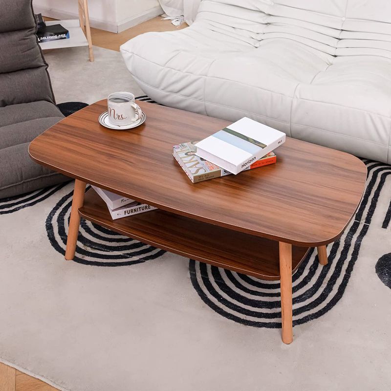 Photo 1 of *simialr to stock photo* SHIMAKYO Low Table with Storage Shelf Simple Coffee Table Rectangular Double Layer Coffee Table Small Dining Table with Large Storage Space (31.5 * 15.7, Walnut)