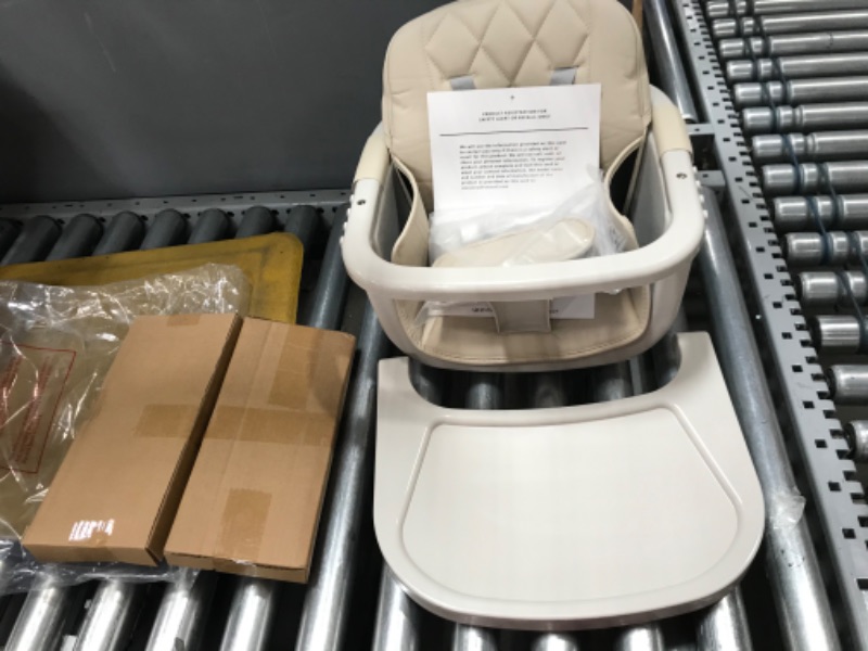 Photo 2 of 3-in-1 Convertible Wooden High Chair,Baby High Chair with Adjustable Legs & Dishwasher Safe Tray, Made of Sleek Hardwood & Premium Leatherette,Cream Color