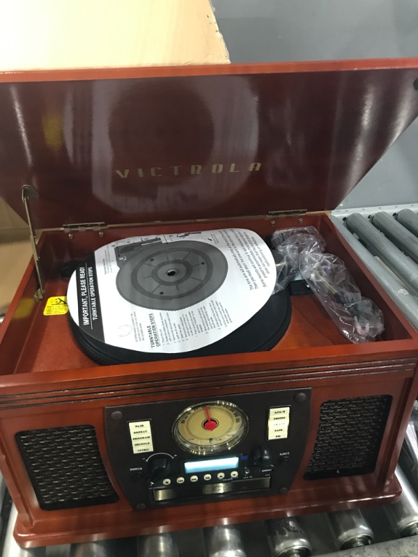 Photo 3 of ***TESTED/ TURNS ON*** Victrola Navigator 8-in-1 Classic Bluetooth Record Player with USB Encoding and 3-Speed Turntable Bundle with Victrola Wooden Stand for Wooden Music Centers with Record Holder Shelf, Mahogany