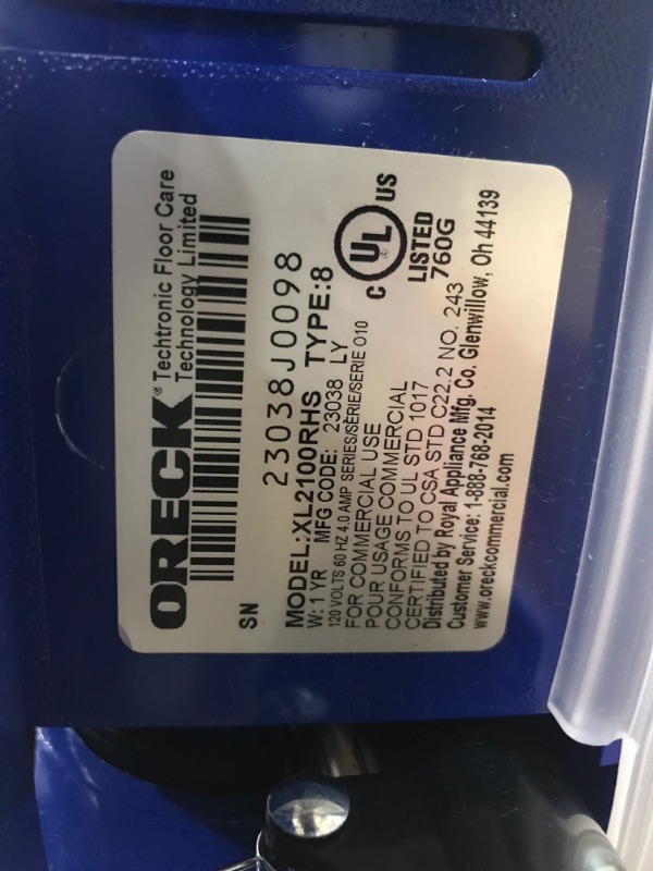 Photo 3 of ***TESTED/ TURNS ON*** Oreck Commercial XL2100RHS XL Commercial 12-1/2 in. x 9-1/4 in. x 47-3/4 in. Upright Vacuum - Gray/Blue