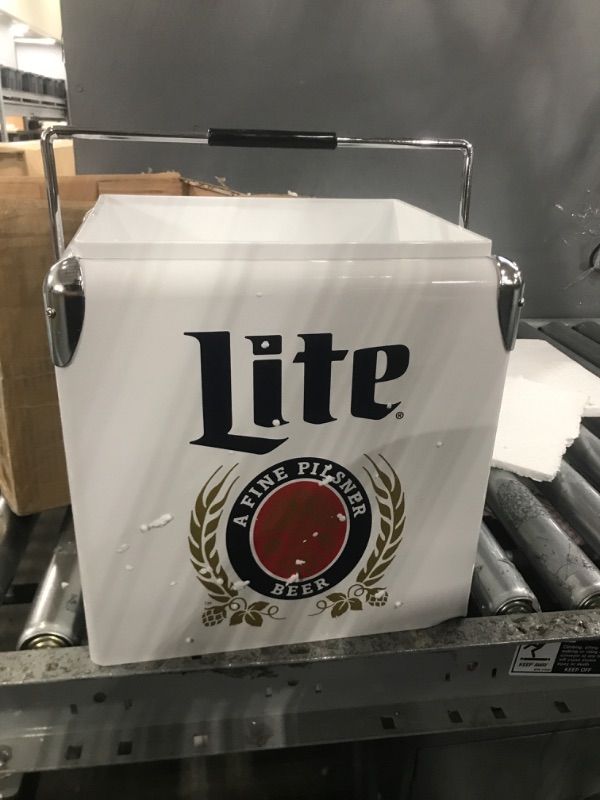 Photo 2 of Miller Lite Retro Ice Chest Cooler with Bottle Opener 13L (14 qt), 18 Can Capacity, Blue and Red, Vintage Style Ice Bucket for Camping, Beach, Picnic, RV, BBQs, Tailgating, Fishing