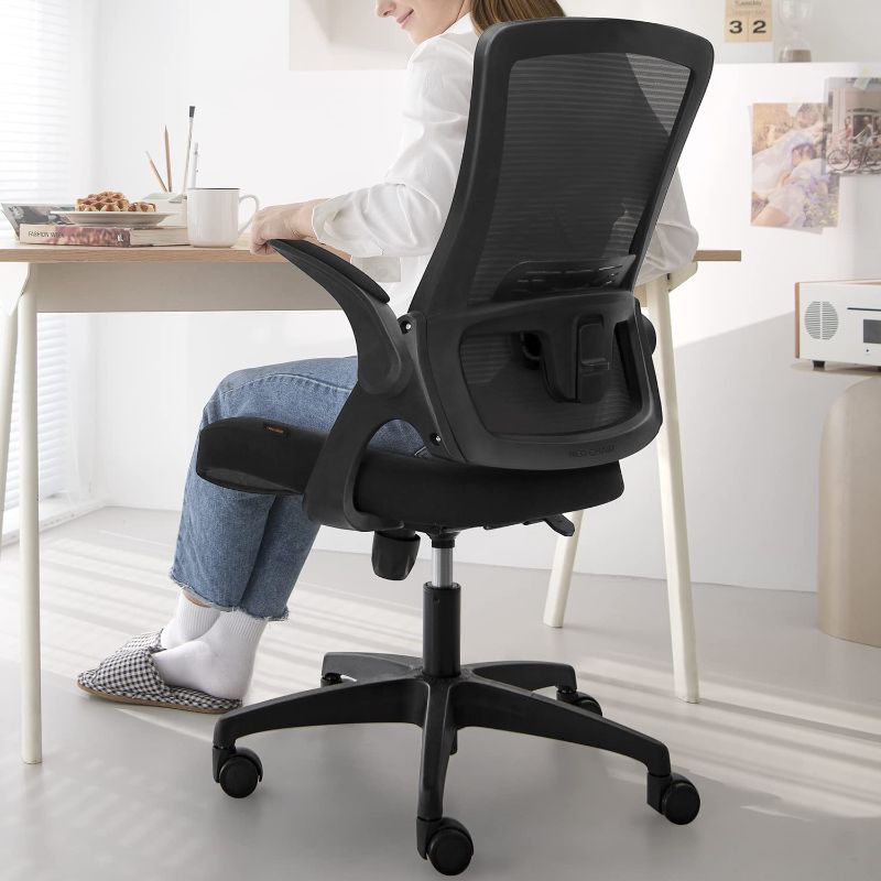 Photo 1 of chair High Back Mesh Chair Adjustable Height and Ergonomic Design Home Office Computer Desk Chair Executive Lumbar Support Padded Flip-up Armrest Swivel Chair (Black)