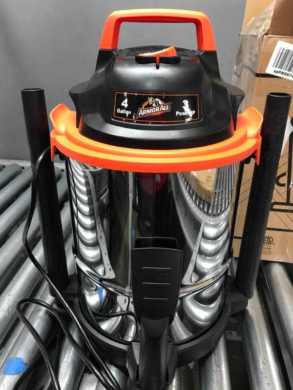 Photo 3 of *** PARTS ONLY*** Armor All VO408S 0901 4 Gallon Wet/Dry Vac 3.0 Peak HP Shop Vacuum with 3 Nozzles and 1 Brush, Stainless Steel Tank, Orange 4 Gal Vac