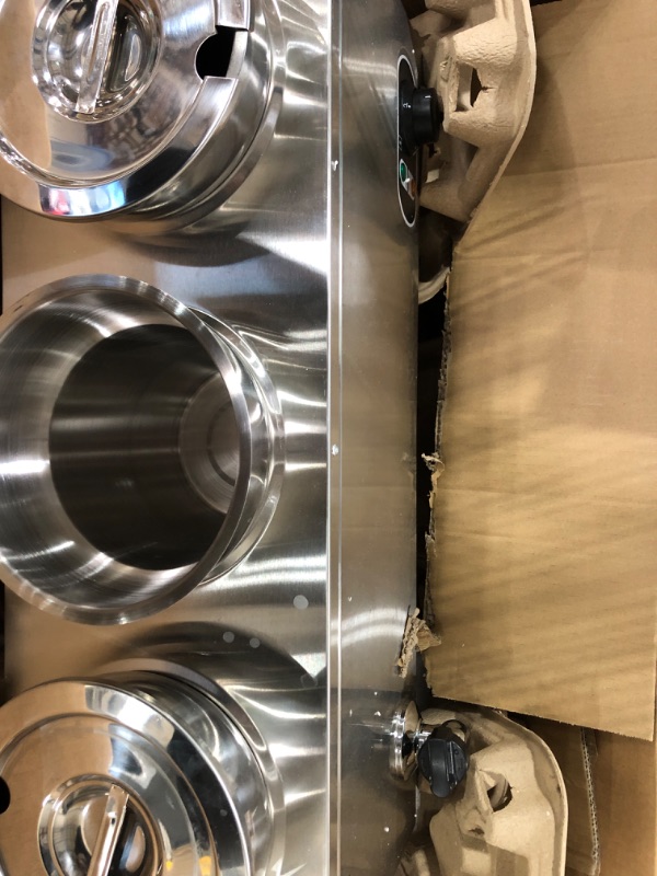 Photo 3 of **USED** Vevor 110V Commercial Food Warmer 12.6 Qt Capacity, 800W Electric Soup Warmer Adjustable Temp.86-185?, Stainless Steel Countertop Soup Pot with Tap, Bain Marie Food Warmer for Cheese/Hot Dog/Rice 3x4.2 Qt