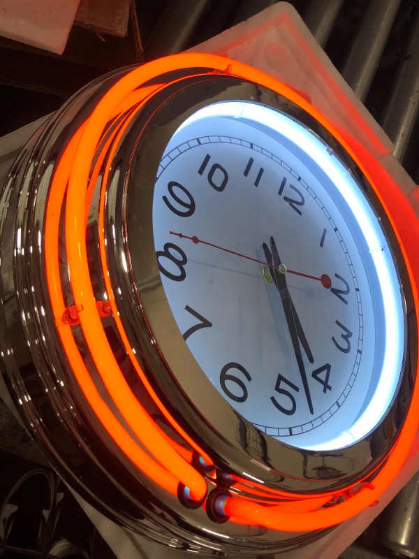 Photo 1 of Lavish Home Retro Neon Wall Clock - Battery Operated Wall Clock Vintage Bar Garage Kitchen Game Room Orange