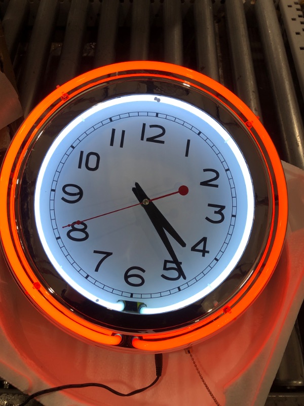 Photo 1 of Lavish Home Retro Neon Wall Clock - Battery Operated Wall Clock Vintage Bar Garage Kitchen Game Room Orange