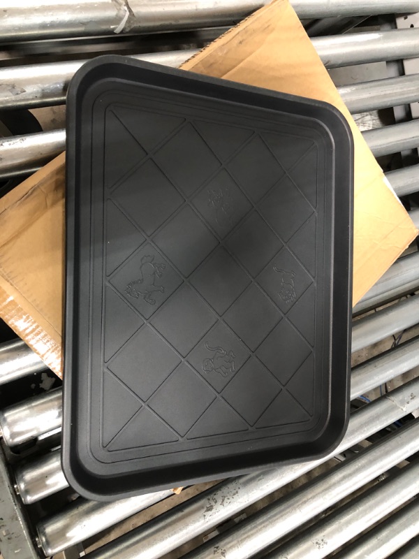 Photo 2 of All Weather Boot Tray – Water Resistant Plastic Utility Rubber Shoe Mat – Indoor or Outdoor Doormats for Use in All Seasons by Stalwart (Black, Small) SMALL Small - (L) 20” x (W) 15” x (H) 1.3”