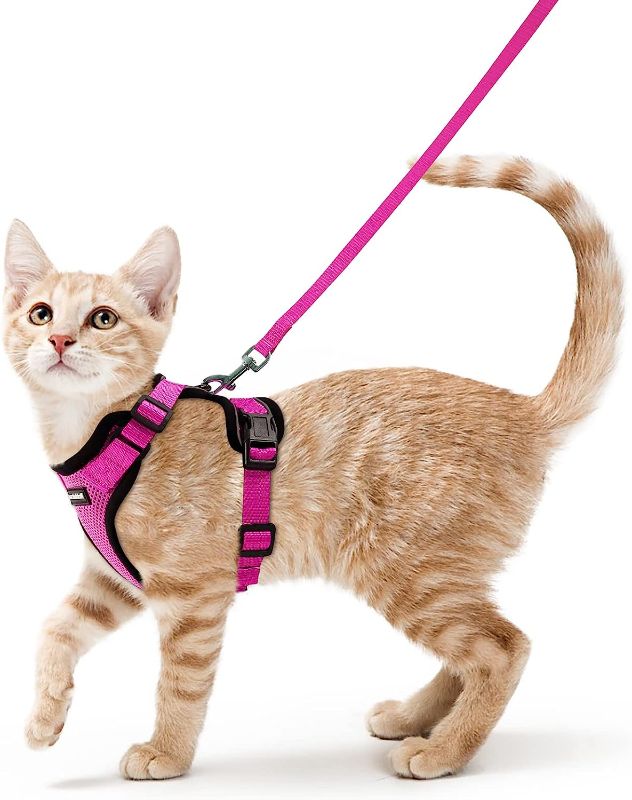 Photo 1 of *DIFFERENT FROM STOCK PHOTO* rabbitgoo Cat Harness and Leash, Escape Proof Cat Walking Harness, Adjustable Soft Mesh Kitty Vest Harness for Cats, Easy Control Breathable Outdoor Harness with Reflective Strips, Pink Plaid, S