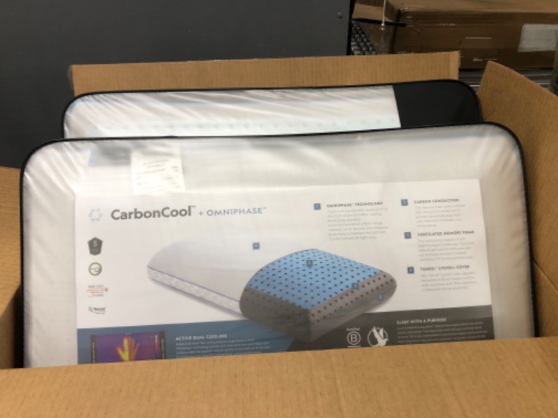 Photo 2 of 2x MALOUF Z CARBONCOOL LT Plus OMNIPHASE Phase Change Material Memory Foam Pillow Queen, Carbon