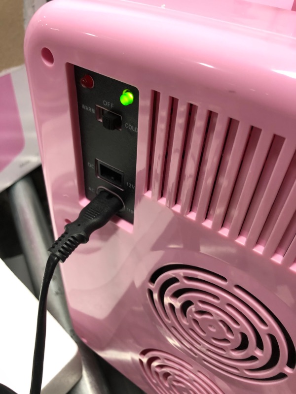 Photo 3 of ** TESTED - POWERS ON *** CROWNFUL Multifunctional Mini Fridge, 10 Liter/12 Can Portable Cooler and Warmer Personal Fridge for Skin Care, Food, Medications, Plugs for Home Outlet & 12V Car Charger Included, ETL Listed Pink