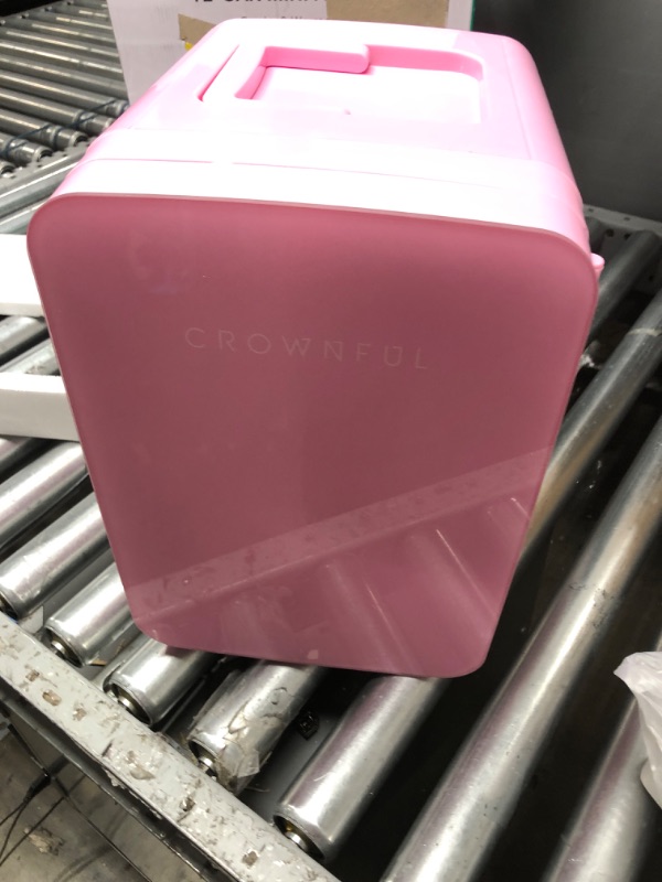 Photo 4 of ** TESTED - POWERS ON *** CROWNFUL Multifunctional Mini Fridge, 10 Liter/12 Can Portable Cooler and Warmer Personal Fridge for Skin Care, Food, Medications, Plugs for Home Outlet & 12V Car Charger Included, ETL Listed Pink