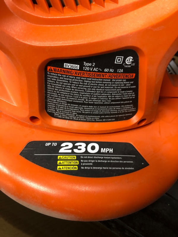 Photo 3 of *** NOT ABLE TO TEST*** Black & Decker Bv3600 - 12 Amp Blower/Vacuum