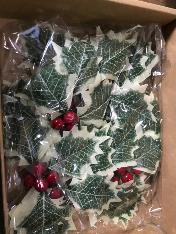 Photo 3 of (PACK OF 2) TUPARKA 24 Pieces Artificial Holly Berry Picks and Christmas Pine Cone Picks Set, Includes 12 Pcs Red Berry Picks and 12 Pcs Mini Pine Picks Box Garland Table Decorations Crafts Sup
