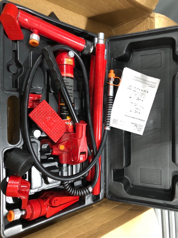 Photo 4 of BIG RED T70401S Torin Portable Hydraulic Ram: Auto Body Frame Repair Kit with Blow Mold Carrying Storage Case, 4 Ton (8,000 lb) Capacity, Red