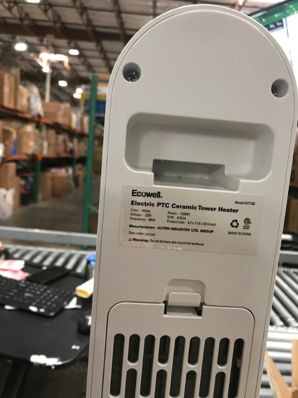 Photo 1 of ECOWELL Space Heater, Fast Quiet Heating, Electric Heater with Remote, 4 Modes, Overheating and Tip-Over Protection, 70° Oscillating Ceramic Heater, EHT100, black and white, 11.8*8.6*32 "