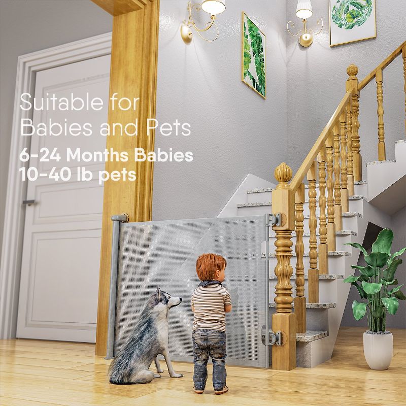Photo 1 of BabyBond Retractable Baby Gates, Punch-Free Install Baby Gate Extra Wide 71” X 33” Tall for Kids or Pets Indoor and Outdoor Dog Gates for Doorways, Stairs, Hallways, Grey 33*71 Inch Grey