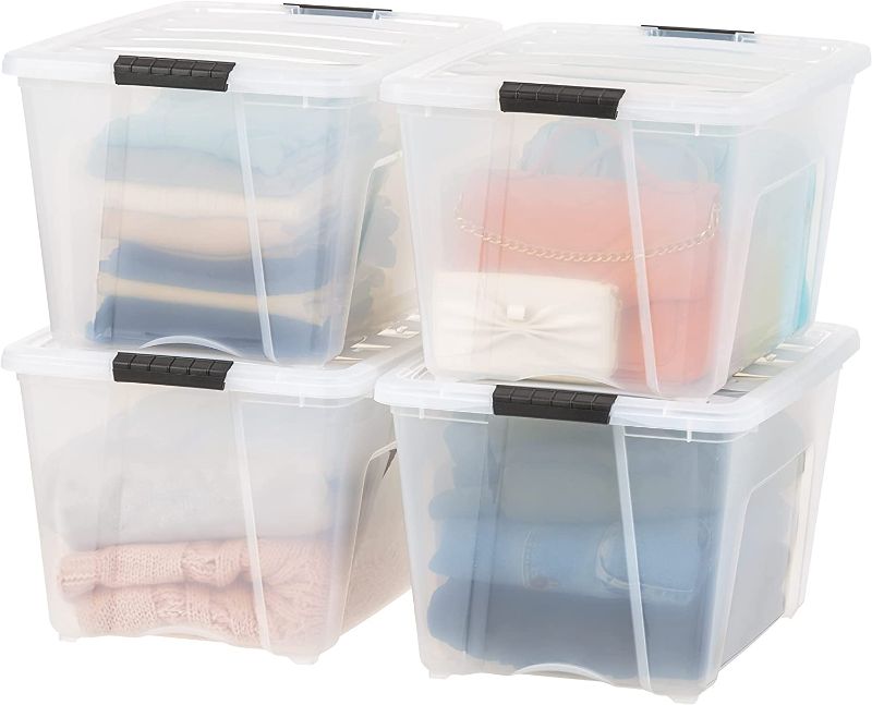 Photo 1 of 3PACK/ BROKEN LID//  IRIS USA 53 Qt. Plastic Storage Container Bin with Secure Lid and Latching Buckles, 4 pack - Clear, Durable Stackable Nestable Organizing Tote Tub Box Toy General Organization Garage Large
