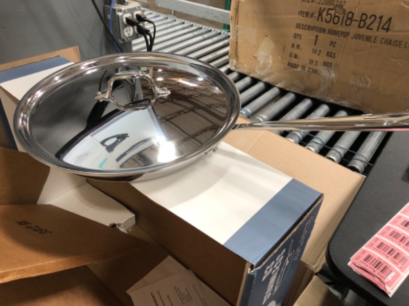 Photo 1 of All-Clad D3 Stainless Cookware, 12-Inch Fry Pan With Lid, Tri-Ply Stainless Steel, Professional Grade, Silver